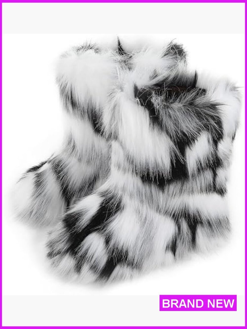 Faux Fur Snow Boots Fluffy Mid-Calf Winter Shoes Cozy Warm Traction